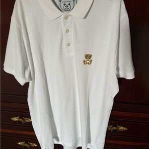 White Moschino Polo Shirt with Bear Embroidery